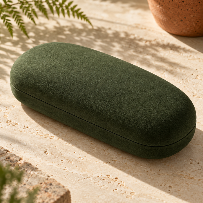 Moss Arc Eyeglass Case — AI-generated design illustration