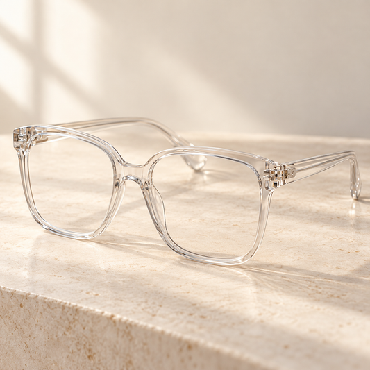 Cloud translucent crystal clear Oversized soft square eyeglass frame design illustration