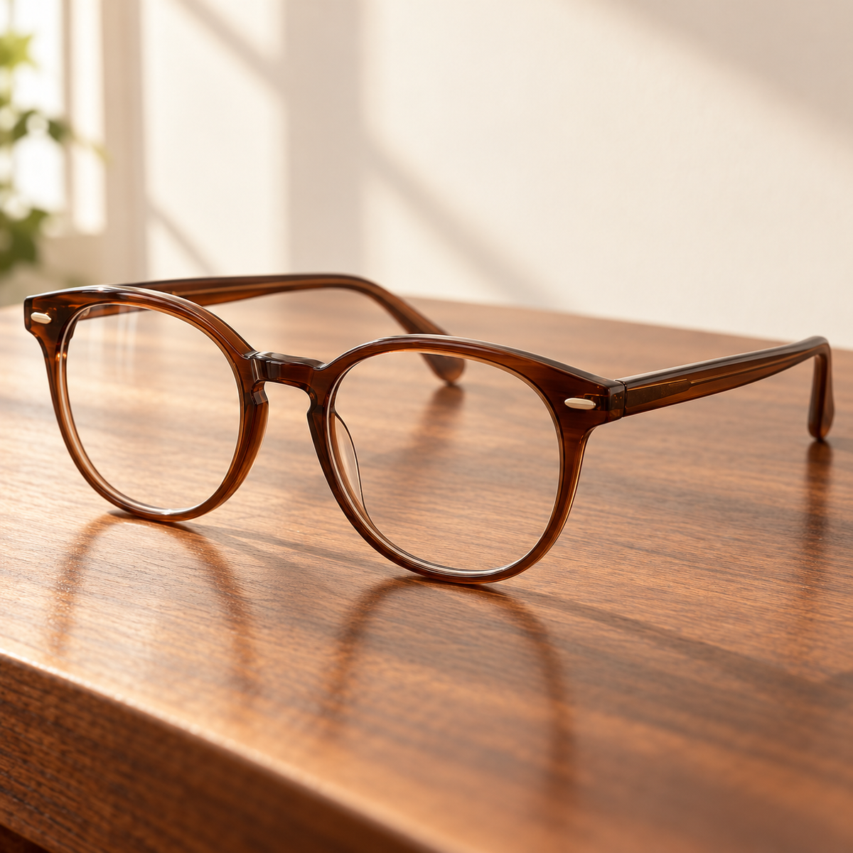Clove warm chestnut brown Rounded browline eyeglass frame design illustration