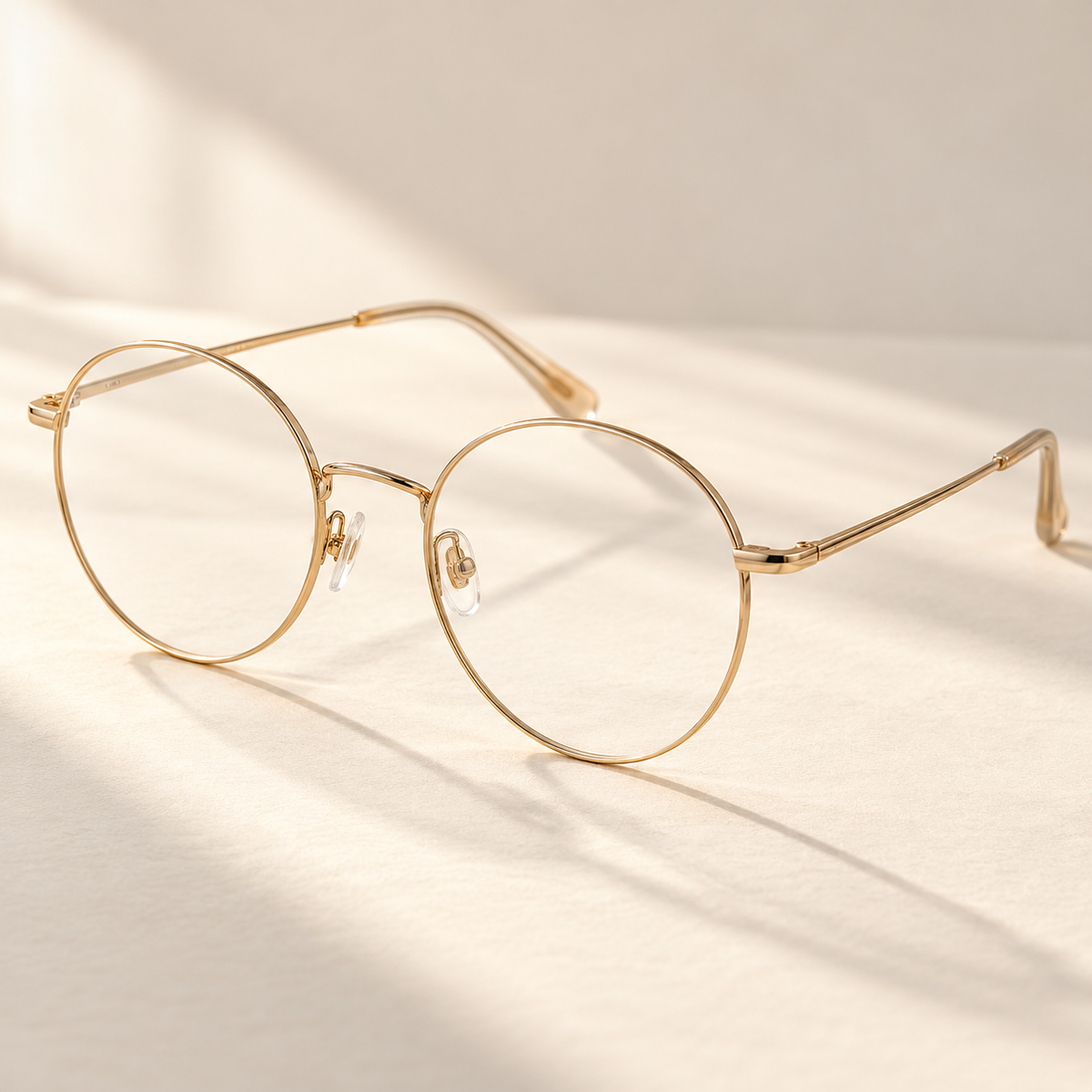 Halo champagne gold colored Thin circular eyeglass frame design illustration