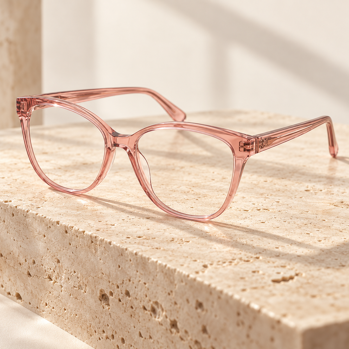 Petal transparent rose pink Subtle cat eye eyeglass frame design illustration