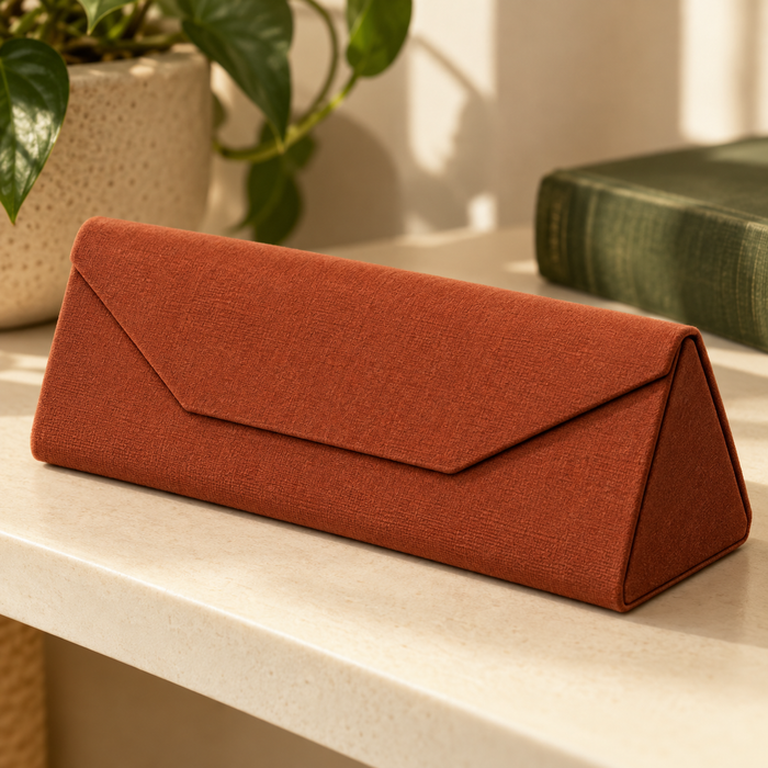 Terracotta Fold Eyeglass Case — AI-generated design illustration